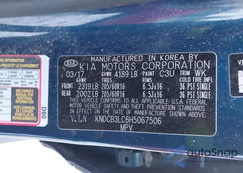 2017 Kia Niro Lx from USA, damaged, VIN KNDCB3LC6H5067506